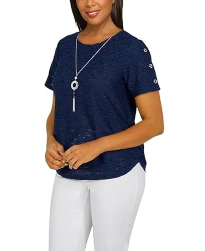 Women's Classics Solid Texture Top (Navy, X-Large)