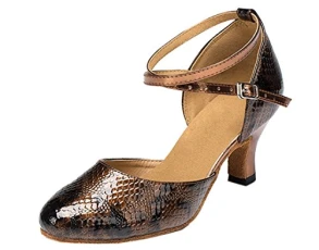 Women's Closed Toe Ankle Strap Mid Heel Snakeskin Brown Synthetic Salsa Tango Ballroom Modern Latin Women's Closed Toe Ankle Strap Mid Heel Snakeskin Brown Synthetic Salsa Tango Ballroom Modern Latin
