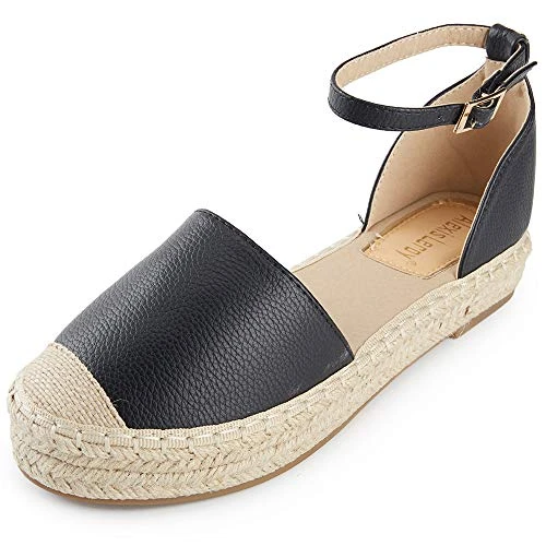 Women’s Closed Toe Ankle Strap Platform Espadrille Sandals, Black, 10-10.5