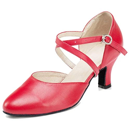 Women's Closed Toe Ballroom Latin Dance Shoes Wedding Party Pumps (Red) 5.5 M UK