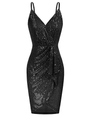 Women's Club Night Out Dresses V-Neck Ruched Sequin Glitter Dress Sexy Sleeveless Bodycon Pencil Dress Black M Women's Club Night Out Dresses V-Neck Ruched Sequin Glitter Dress Sexy Sleeveless Bodycon Pencil Dress Black M