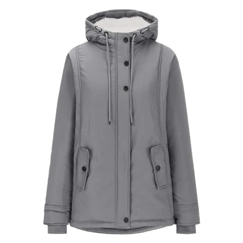 Womens Coat Casual Thick Plush Jacket Baggy Soft Zipper Coats Long Sleeved Hooded Jacket Women's Solid Color Jacket With Pockets