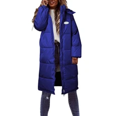 Women's Coat Winter Jacket Warm Outdoor Jacket Women Casual Solid Coat Down Cotton Lined Jacket with Hood Vest Zip Pocket Women's Quilted Jacket Long Down Jacket Softshell Jacket, blue, XXL