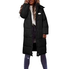 Women's Coat Winter Jacket Warm Outdoor Jacket Women Casual Solid Coat Down Cotton Lined Jacket with Hood Vest Zip Pocket Women's Quilted Jacket Long Down Jacket Softshell Jacket, black, XXL