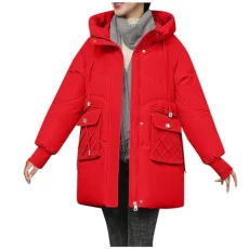Womens Coats Black Coat Women Padded Waterproof Women's Jackets Ladies Waterproof Jacket Womens Winter Coats Size 14 Black Puffer Coat Women Women's Parka Coat(Red,XL)