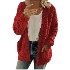 Women's Coats Women Plus Size Plush Warm Coat Pocket Buttons Casual Outerwear Comfortable Long Sleeve Solid Color Jacket