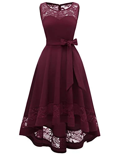 Women's Cocktail Dresses Elegant Wedding Guest Dress Swing for Party Bridesmaid Women Casual High-Low A-Line Dress Burgundy 2XL