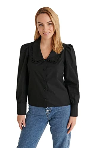 Women's Collar Detail Shirt, Black, 18 UK