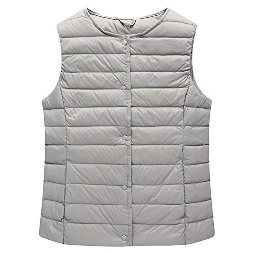 Women's Collarless Lightweight Gilet Quilted Zip Vest Grey 16