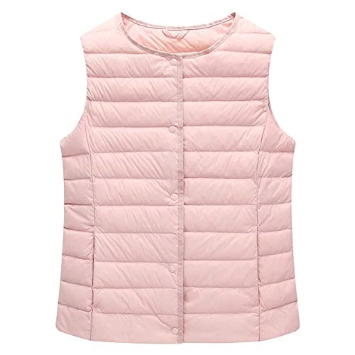 Women's Collarless Lightweight Gilet Quilted Zip Vest Pink 16