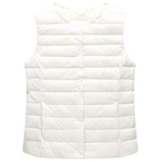 Women's Collarless Lightweight Gilet Quilted Zip Vest White 10 Women's Collarless Lightweight Gilet Quilted Zip Vest White 10