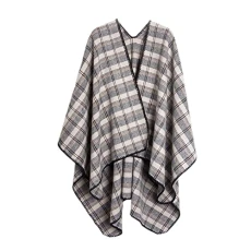Women's Color Block Shawl Wrap Open Front Poncho Cape Classy Plaid Woven Cardigan, Beige Brown Women's Color Block Shawl Wrap Open Front Poncho Cape Classy Plaid Woven Cardigan, Beige Brown