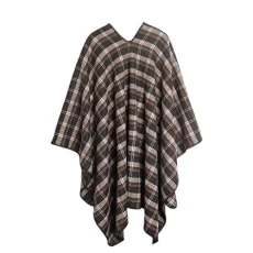 Women's Color Block Shawl Wrap Open Front Poncho Cape Classy Plaid Woven Cardigan, Brown Plaid Women's Color Block Shawl Wrap Open Front Poncho Cape Classy Plaid Woven Cardigan, Brown Plaid