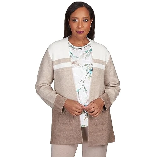 Women's Colorblock Open Front Cardigan Size L Fawn
