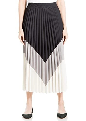 Women's Colorblock Pleated Maxi Skirt, Ivory/Cobblestone/Black, S