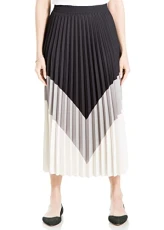 Women's Colorblock Pleated Maxi Skirt, Ivory/Cobblestone/Black, S Women's Colorblock Pleated Maxi Skirt, Ivory/Cobblestone/Black, S