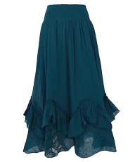 Women's Colour Block Shirred Waist Frilly Hem Midi Skirt, Green, 10 Women's Colour Block Shirred Waist Frilly Hem Midi Skirt, Green, 10