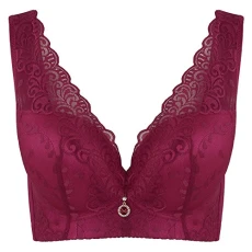Women's Comfort Bras Vest Style Sleep Comfort Bra Wide Straps Lace Edge Thin Section Full Cup Bra Everyday Underwear Wine Red 48CDE