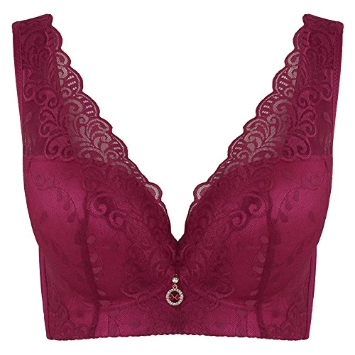 Women's Comfort Bras Vest Style Sleep Comfort Bra Wide Straps Lace Edge Thin Section Full Cup Bra Everyday Underwear Wine Red 48CDE