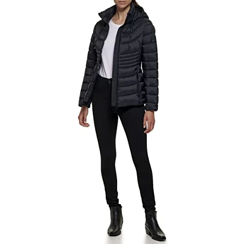 Women's Comfort Soft Packable Puffer Outwear Jacket Quilted, Black, M