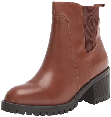 Women's Connery Lug Boot Chelsea, Camel Burnished Leather/Stretch, 8.5 Wide