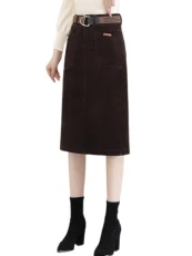 Women's Corduroy Skirt Knee Length Packaged Hip Midi Skirt Women's Corduroy Skirt Knee Length Packaged Hip Midi Skirt