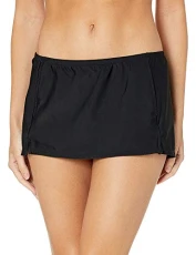 Women's Core Solids Swim Separates (Tops, Black Skirted Midster Bikini Bottom, Large