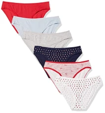 Women's Cotton Bikini Brief Knickers - Discontinued Colours, Pack of 6, Hearts/Multicolour/Stripes, 16