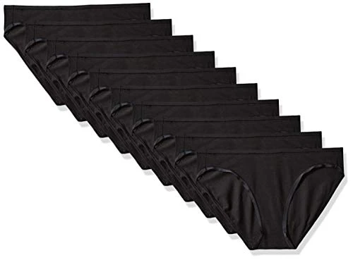 Women's Cotton Bikini Brief Underwear (Available in Plus Size), Pack of 10, Black, 16