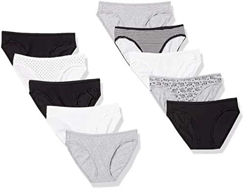 Women's Cotton Bikini Brief Underwear (Available in Plus Size), Pack of 10, Dots/Floral/Multicolour/Stripes, 14