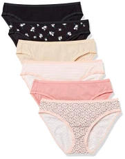 Women's Cotton Bikini Brief Underwear (Available in Plus Size), Pack of 6, Ditsy Floral/Floral/Mini Stripes/Multicolour, 14
