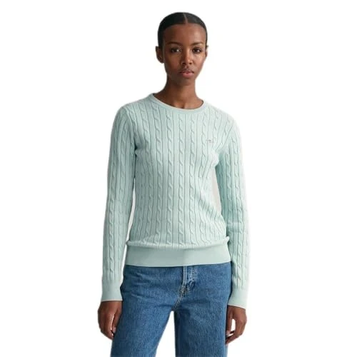 Womens Cotton Cable Crew Neck Dusty Jumper Dusty Turquoise S