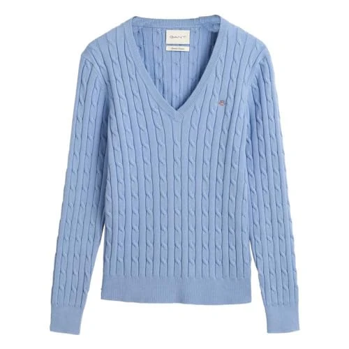 Womens Cotton Cable V Neck Clear Sweater Clear Sky S