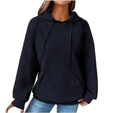 Women's Cotton Hoodie Causal Long Sleeve Hoodie Autumn Winter Warm Pullover Vintage Colourful Print Sweatshirt with Hood Jumper Tops Fashion Waffle Hoodie with Pockets Outwear, Z09-marine, XL
