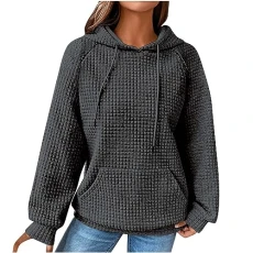 Women's Cotton Hoodie Causal Long Sleeve Hoodie Autumn Winter Warm Pullover Vintage Colourful Print Sweatshirt with Hood Jumper Tops Fashion Waffle Hoodie with Pockets Outwear, Z07-dark grey,