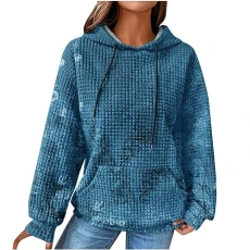 Women's Cotton Hoodie Causal Long Sleeve Hoodie Autumn Winter Warm Pullover Vintage Colourful Print Sweatshirt with Hood Jumper Tops Fashion Waffle Hoodie with Pockets Outwear, Z20-blue, L