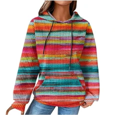 Women's Cotton Hoodie Causal Long Sleeve Hoodie Autumn Winter Warm Pullover Vintage Colourful Print Sweatshirt with Hood Jumper Tops Fashion Waffle Hoodie with Pockets Outwear, Hot pink, XL