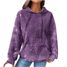 Women's Cotton Hoodie Causal Long Sleeve Hoodie Autumn Winter Warm Pullover Vintage Colourful Print Sweatshirt with Hood Jumper Tops Fashion Waffle Hoodie with Pockets Outwear, Z22-Purple, XL