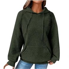 Women's Cotton Hoodie Causal Long Sleeve Hoodie Autumn Winter Warm Pullover Vintage Colourful Print Sweatshirt with Hood Jumper Tops Fashion Waffle Hoodie with Pockets Outwear, Z04 Army Green,