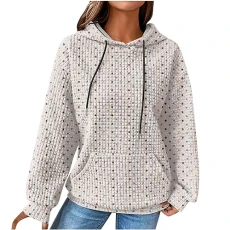 Women's Cotton Hoodie Causal Long Sleeve Hoodie Autumn Winter Warm Pullover Vintage Colourful Print Sweatshirt with Hood Jumper Tops Fashion Waffle Hoodie with Pockets Outwear, Z12-beige, M