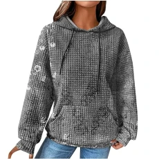 Women's Cotton Hoodie Causal Long Sleeve Hoodie Autumn Winter Warm Pullover Vintage Colourful Print Sweatshirt with Hood Jumper Tops Fashion Waffle Hoodie with Pockets Outwear, Z21-Grey, S