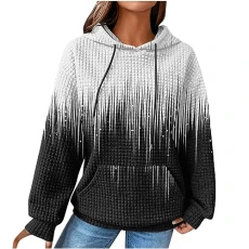 Women's Cotton Hoodie Causal Long Sleeve Hoodie Autumn Winter Warm Pullover Vintage Colourful Print Sweatshirt with Hood Jumper Tops Fashion Waffle Hoodie with Pockets Outwear, Z17 black, XXXL