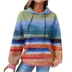 Women's Cotton Hoodie Causal Long Sleeve Hoodie Autumn Winter Warm Pullover Vintage Colourful Print Sweatshirt with Hood Jumper Tops Fashion Waffle Hoodie with Pockets Outwear, blue, 5X-Large