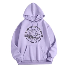 Women's cotton hoodies, crew neck, cute women's sweatshirt with long sleeves, cotton hoodie with pockets, women's winter pullover, sweat jacket, hooded sweater, purple, S