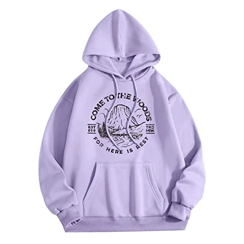 Women's cotton hoodies, crew neck, cute women's sweatshirt with long sleeves, cotton hoodie with pockets, women's winter pullover, sweat jacket, hooded sweater, purple, S