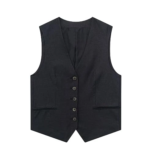 Women's Cotton Linen Sleeveless Vest 2024 Fall Casual V Neck Button Down Blazer Solid Color Waistcoa