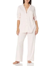 Women's Cotton Modal Long-Sleeve Shirt and Full-Length Bottom Pyjama Set (Available in Plus Size), Pale Pink, S