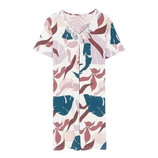 Women's Cotton Nightgown Sleepwear Short Sleeves Nightie Soft Nightwear T-Shirt PJs Nightshirt Shirt Casual Floral Print Sleepdress HLM-2313 L