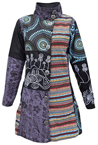 Women's Cotton Patchwork Embroidery Fleece Lined Floral Long Coat Small
