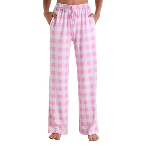 Women's Cotton Pyjama Bottoms, Casual Trousers, Women's Long Wide Leg with Drawstring, Jogging Bottoms with Pockets, Straight Trousers, Baggy Sweatpants, Soft and Breathable Pyjama Bottoms,